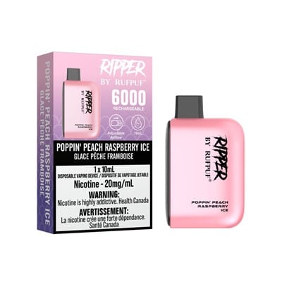 Poppin' Peach Raspberry Ice RufPuf Ripper 6000 Disposable Vape